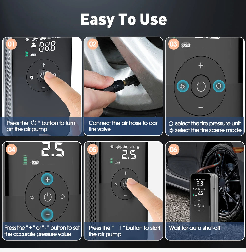 Cordless Rechargeable Digital Inflator for Motorcycles