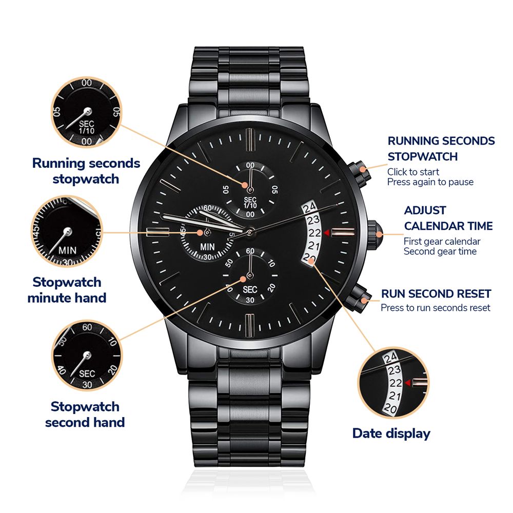 Buyer Customizable Engraved Black Chronograph Watch