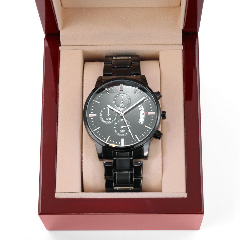 Buyer Customizable Engraved Black Chronograph Watch